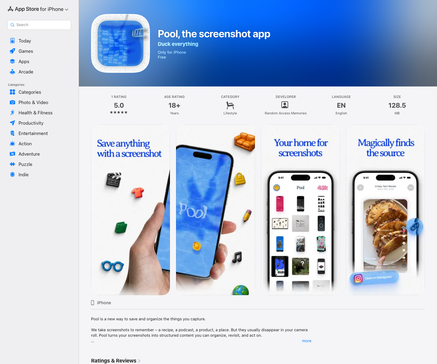 Pool App Store 화면