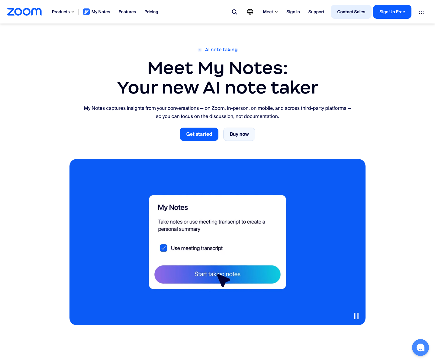 Zoom AI note taking 공식 화면