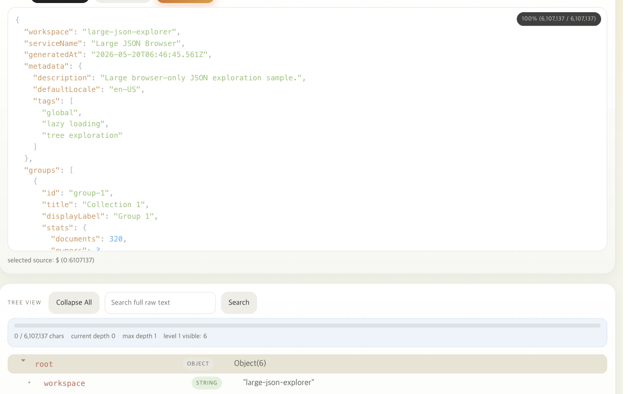 Large JSON Browser tree view