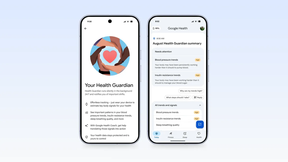 혈압과 인슐린 저항성 흐름을 보여주는 Google Health Guardian 공식 화면